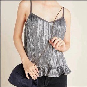 Anthropologie Metallic Silver Sequin Peplum Tank Top Size 4